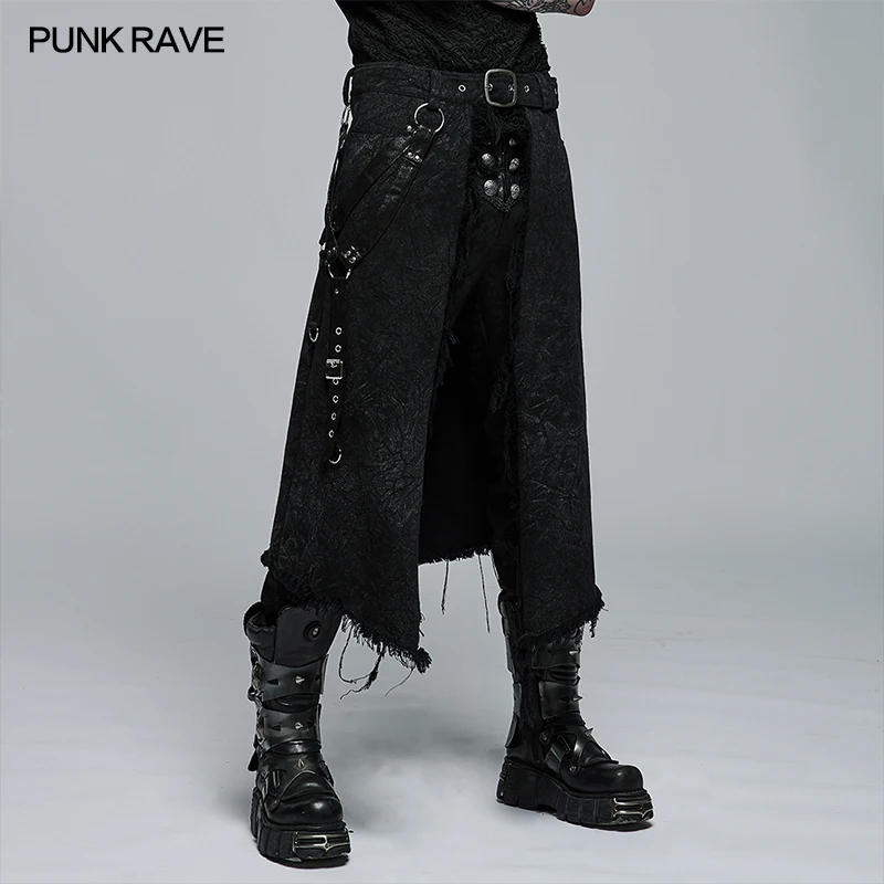 Leather Work Pants - PUNK RAVE Men's Gothic Dark Textured