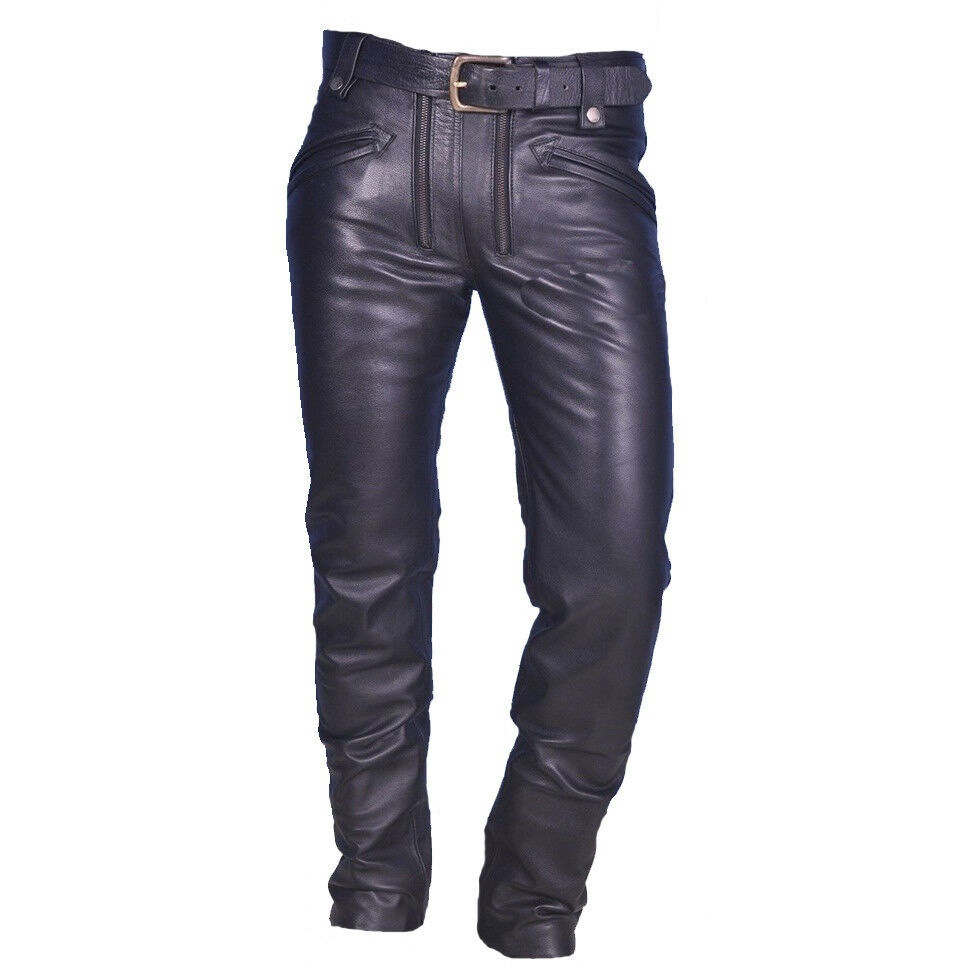 Leather Work Pants - Men's Fashion Faux Leather Pants With