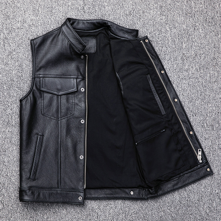 Leather Work Vest - Vest Autumn Winter Motorcycle Biker Men's