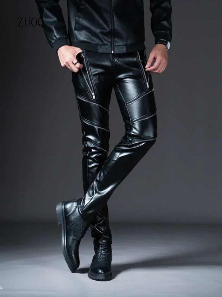 Leather Work Pants - New Winter Mens Skinny Biker Leather