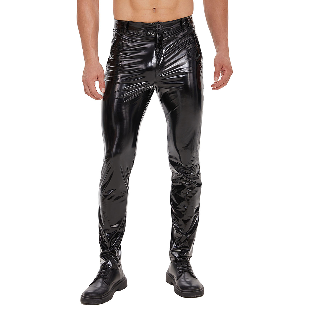 Leather Work Pants - Mens Zip Leather Trousers Casual Straight