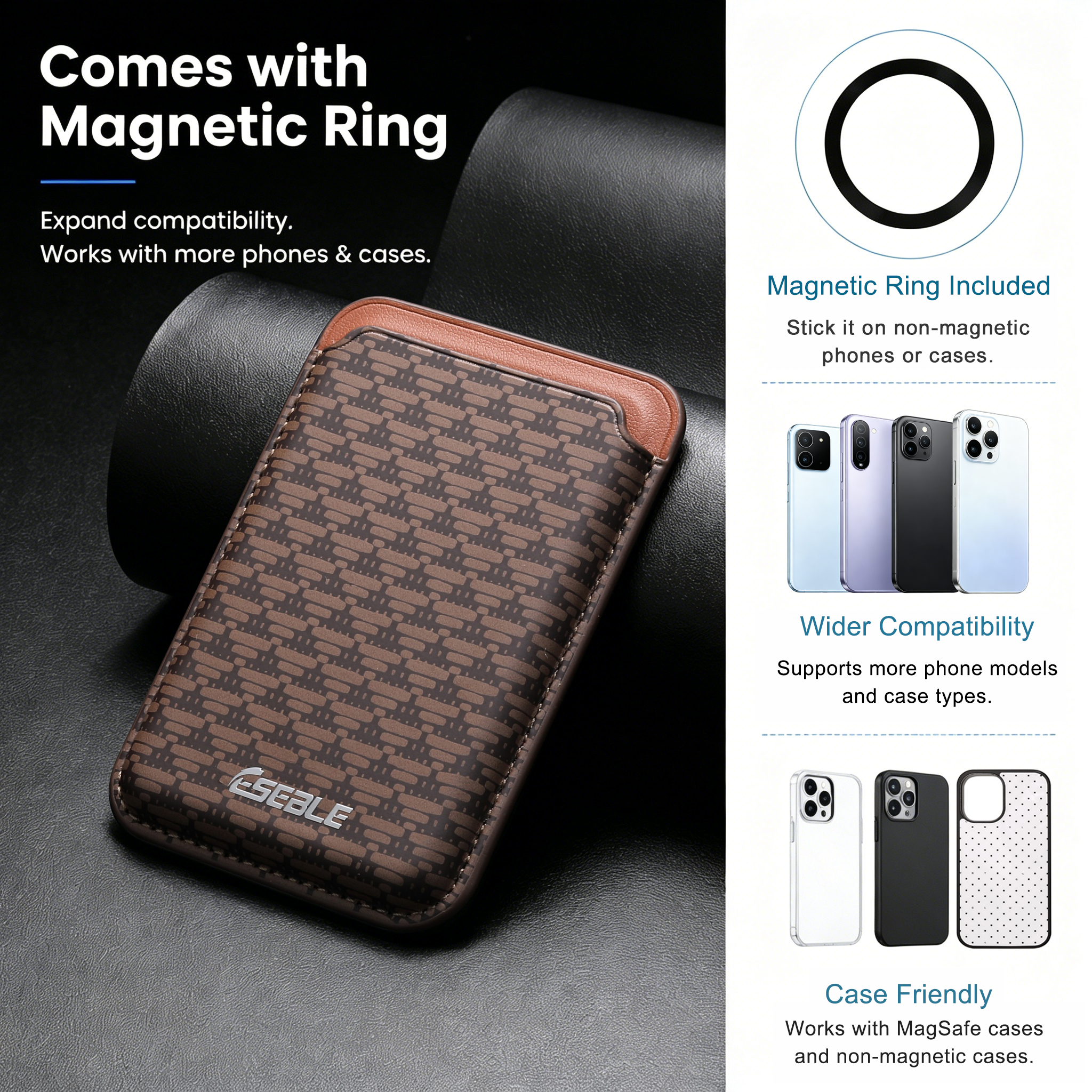 Leather Work Leather - Strong Magnetic Slim Card Holder Compatible