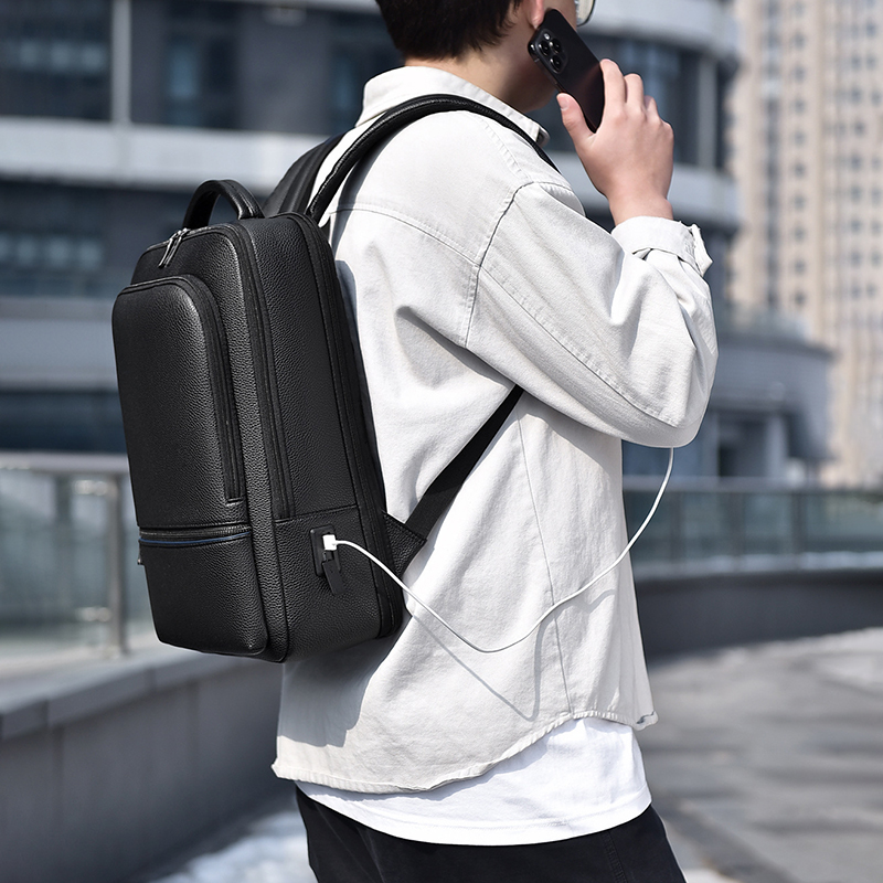 PU Leather Men's Backpack USB  – Leather Work Bag Men Bewertung und Preis