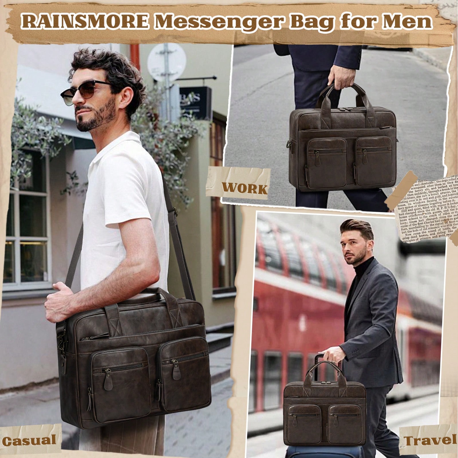 Vintage Messenger Bag For Men  – Leather Work Bag Men Bewertung und Preis