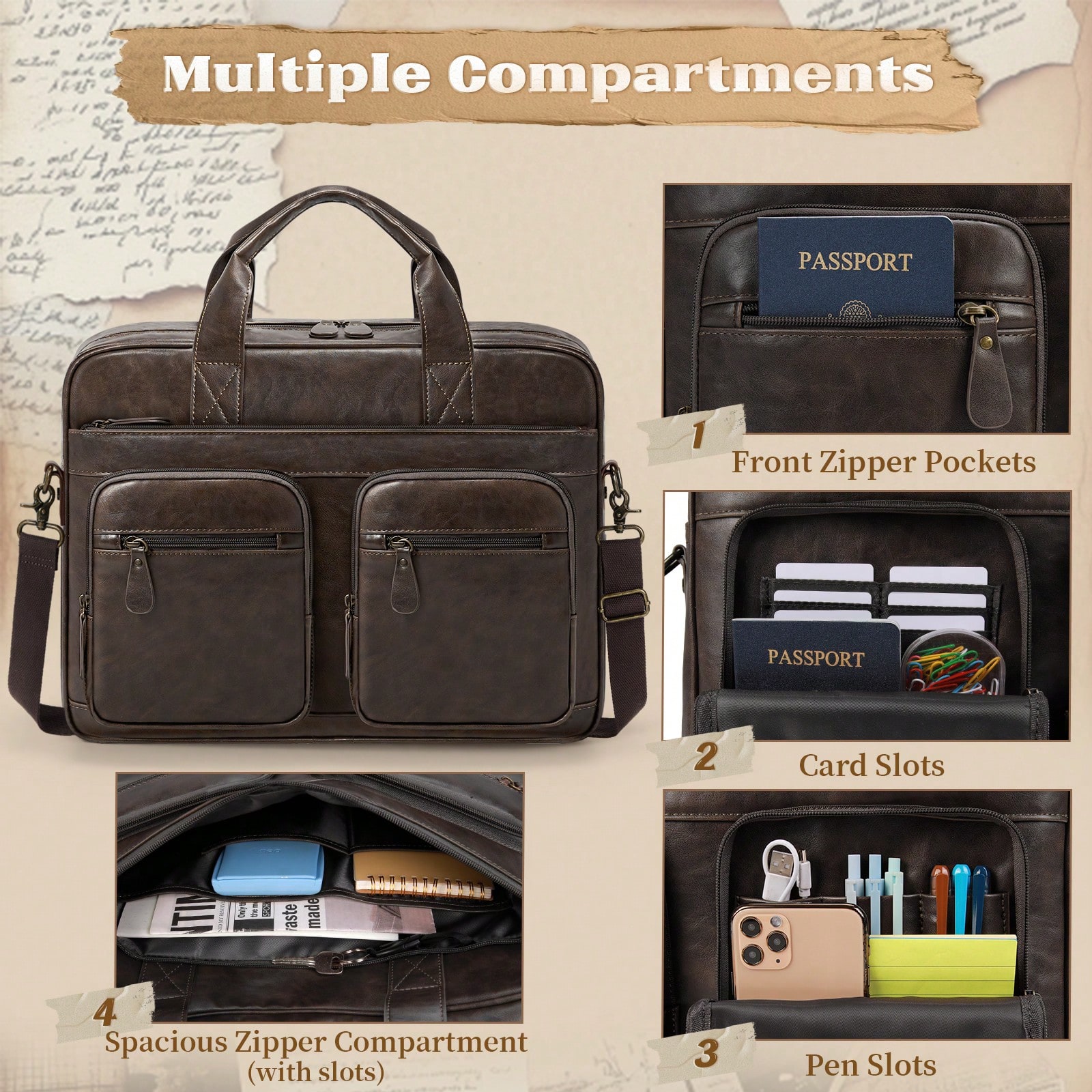 Vintage Messenger Bag For Men  – Leather Work Bag Men Bewertung und Preis