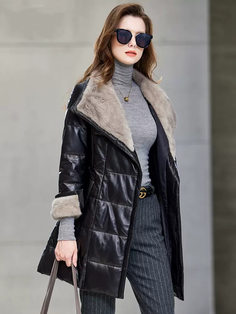 Elegant Ladies Mink Fur Collar – Leather Work Jacket Women'S Bewertung und Preis