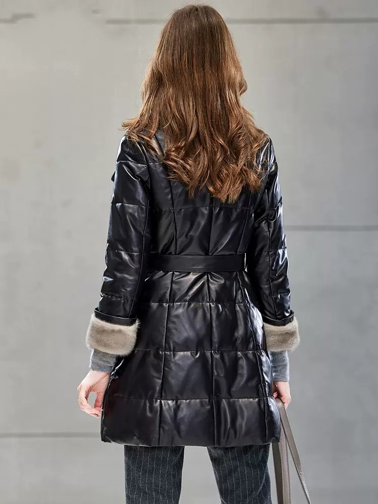 Elegant Ladies Mink Fur Collar – Leather Work Jacket Women'S Bewertung und Preis