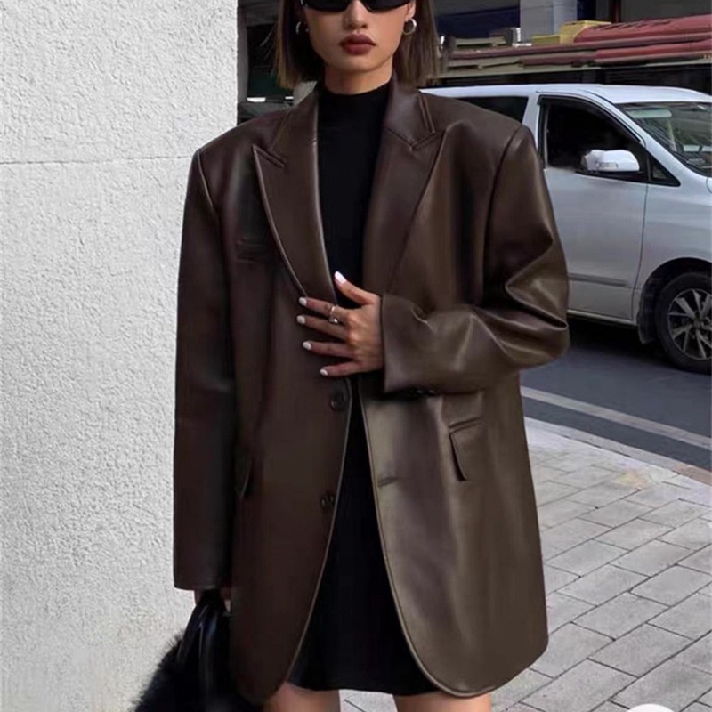 Autumn Winter PU Leather Busin – Leather Work Jacket Women'S Bewertung und Preis