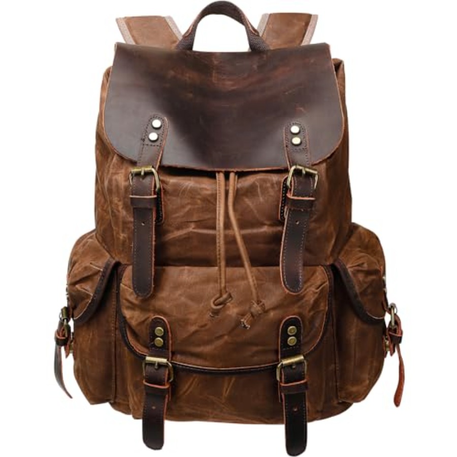 Vintage Waxed Canvas Backpack  – Leather Work Rucksack Bewertung und Preis