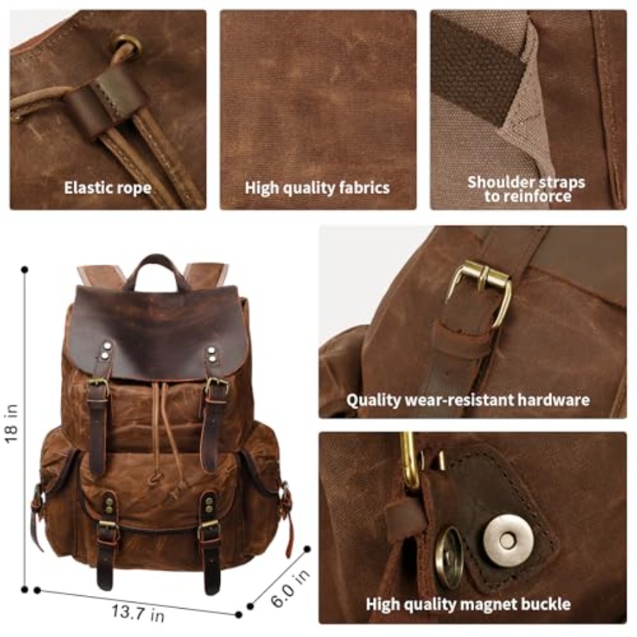 Vintage Waxed Canvas Backpack  – Leather Work Rucksack Bewertung und Preis