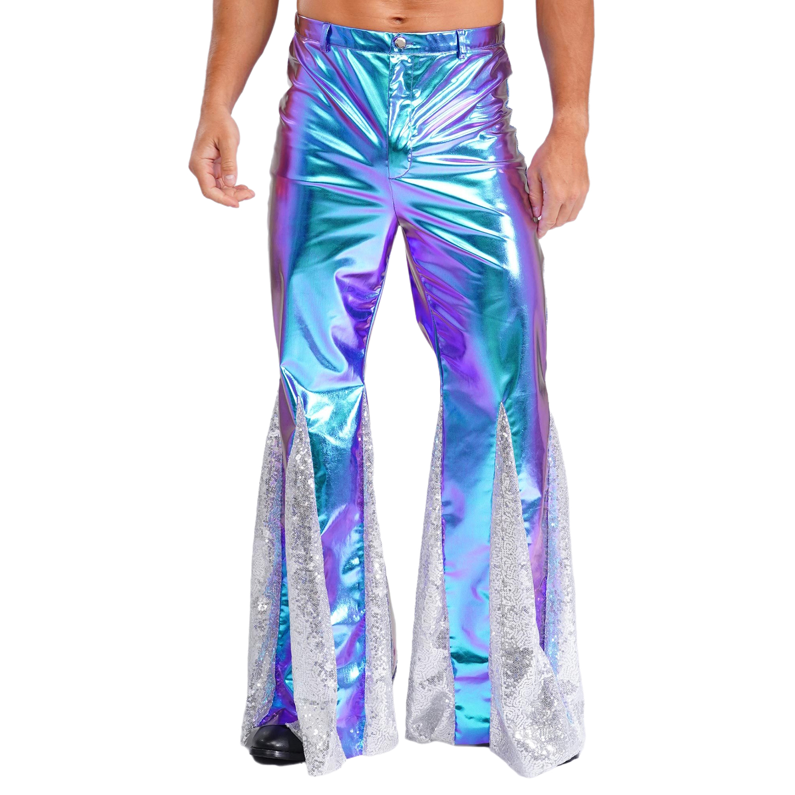 Men Shiny Holographic Flare Pa – Leather Work Pants Bewertung und Preis